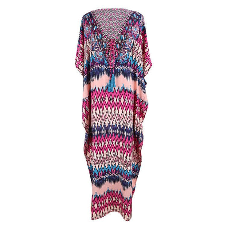 Dame Kaftan med kunstnerisk etnisk design og afslappet snit Stilla