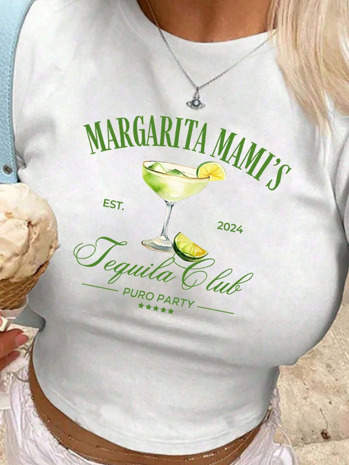 Dame Crop-T-Shirt med kreativ cocktail-design Skovae