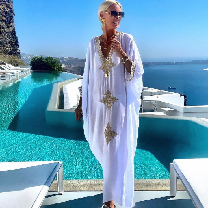 Dame elegant kaftan med kunstnerisk broderi og afslappet snit Stilla