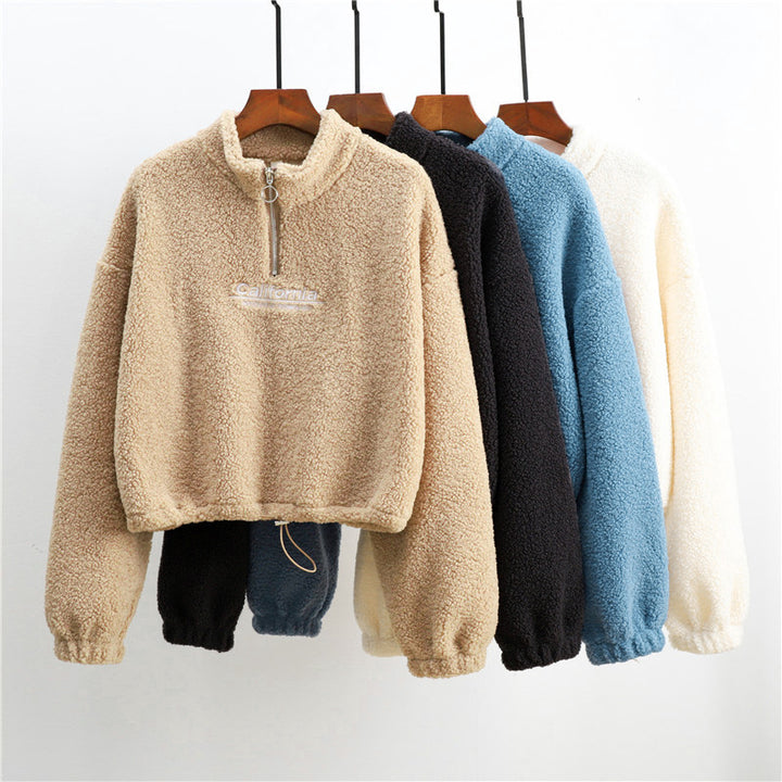 Femme Cropped Fleece Half-Zip Pullover Sweatshirt Stilla