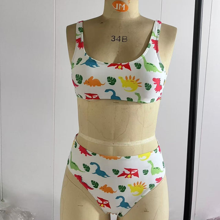Dame Sport-Bikini med legesygt dinosaurer-mønster Skovae