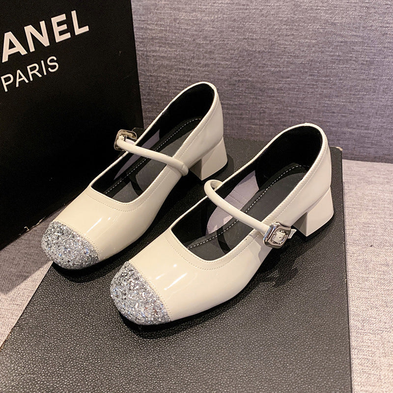 Dame Metallic Strass Kappe Mary Jane Sko Stilla