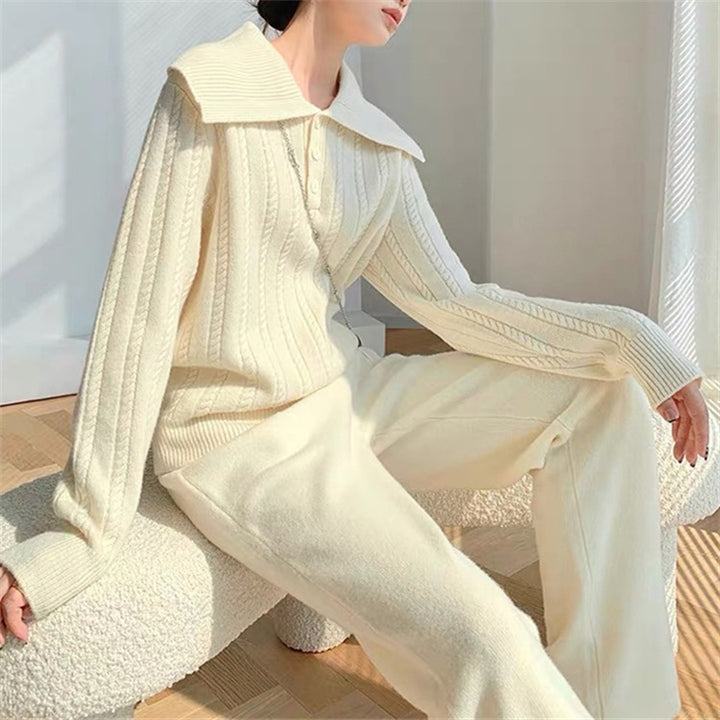 Femme Kabelstrikpullover med bred krave Stilla