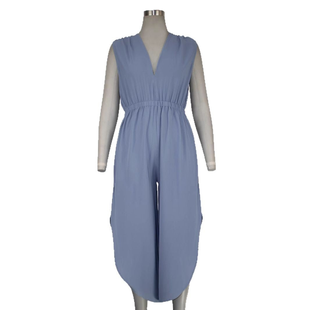 Dame Elegant Jumpsuit med dyb V-udskæring og bredt ben Stilla