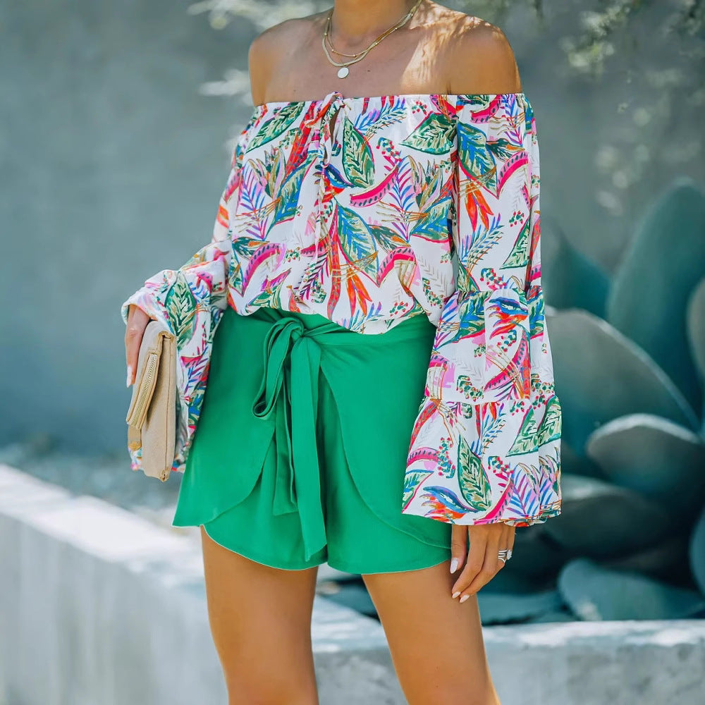 Dame Off-Shoulder Bluse med blomstertryk og vidde ærmer Stilla