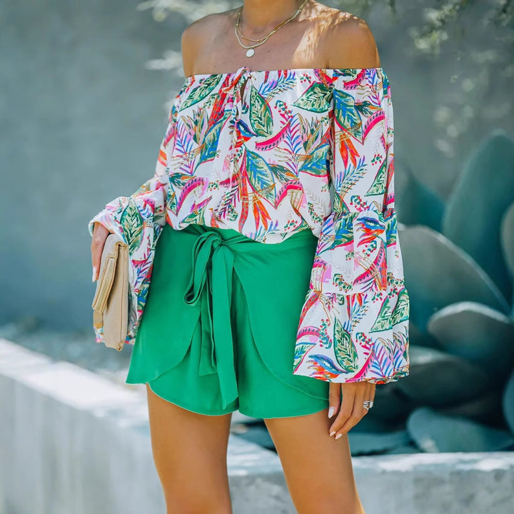 Dame Off-Shoulder Bluse med blomstertryk og vidde ærmer Stilla