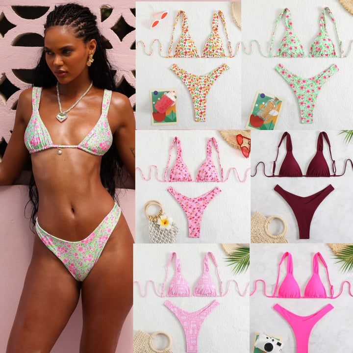 Dame Triangle Cut-Out Bikini Sæt med justerbare stropper Stilla