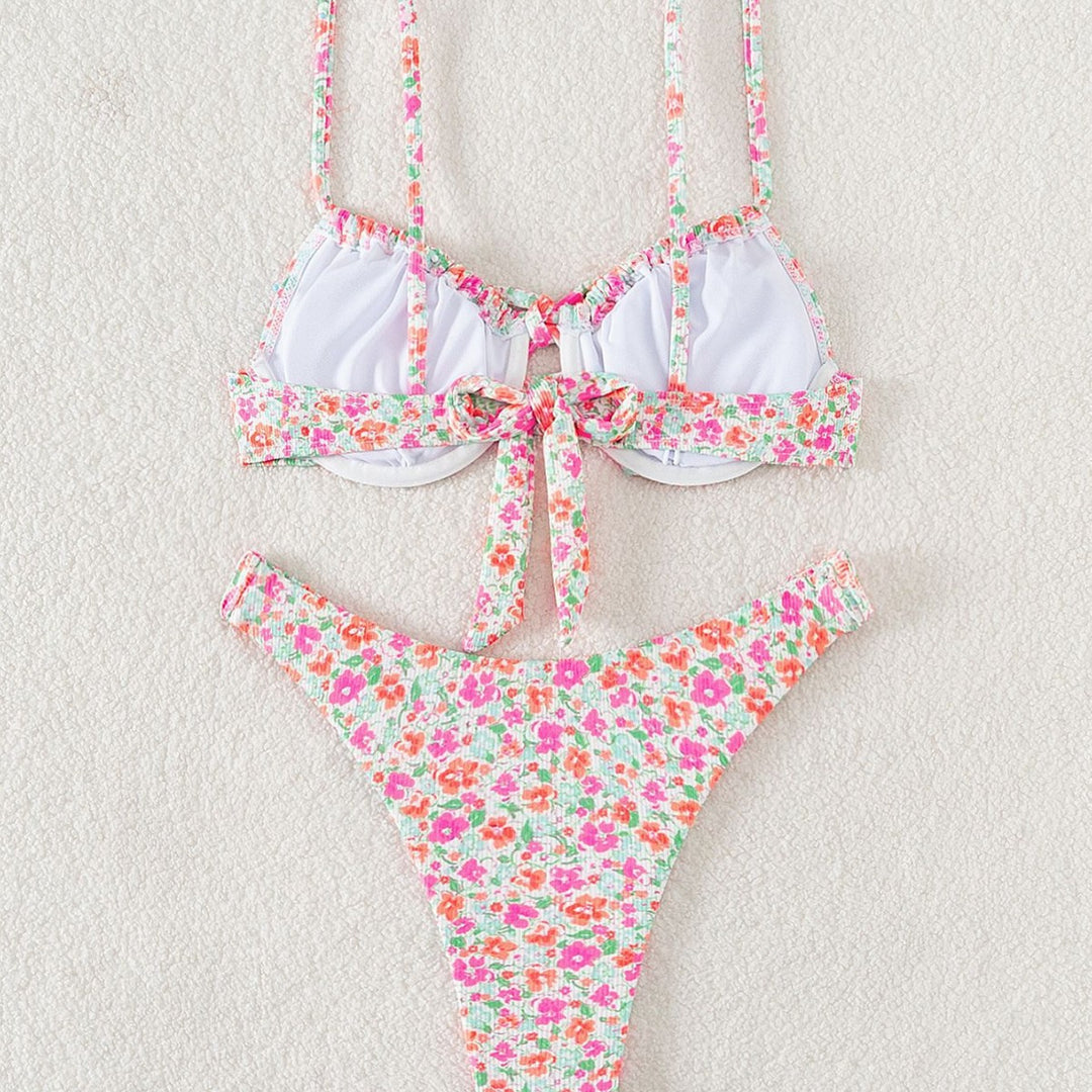 Dame triangulær bikini med justerbare stropper og blomsterdesign Skovae