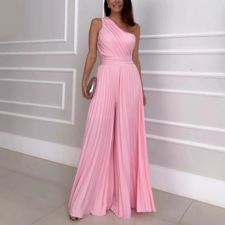 Dame Plisseret Aftenkjole med asymmetrisk stropdesign og elegant flow Stilla