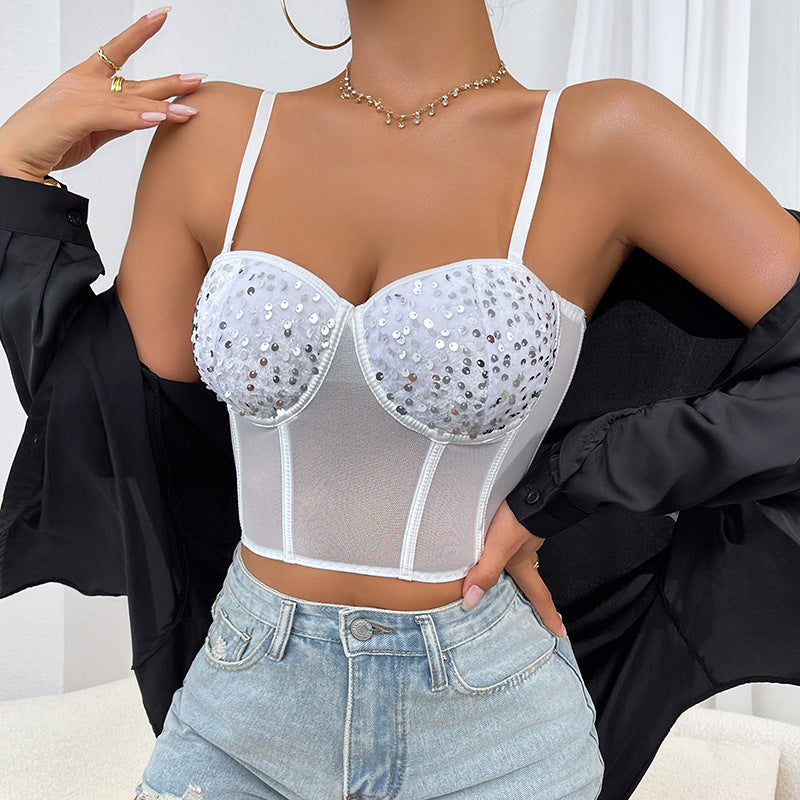 Dame Glitrende Bustier med transparent Mesh-indlæg Stilla