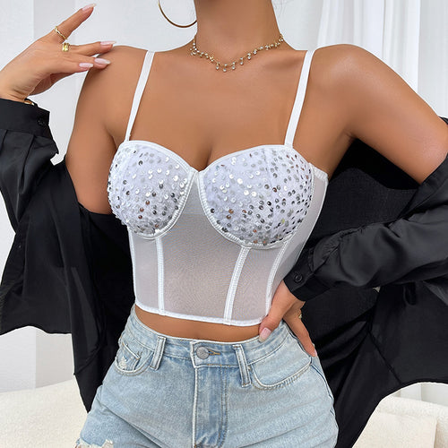 Dame Glitrende Bustier med transparent Mesh-indlæg Stilla