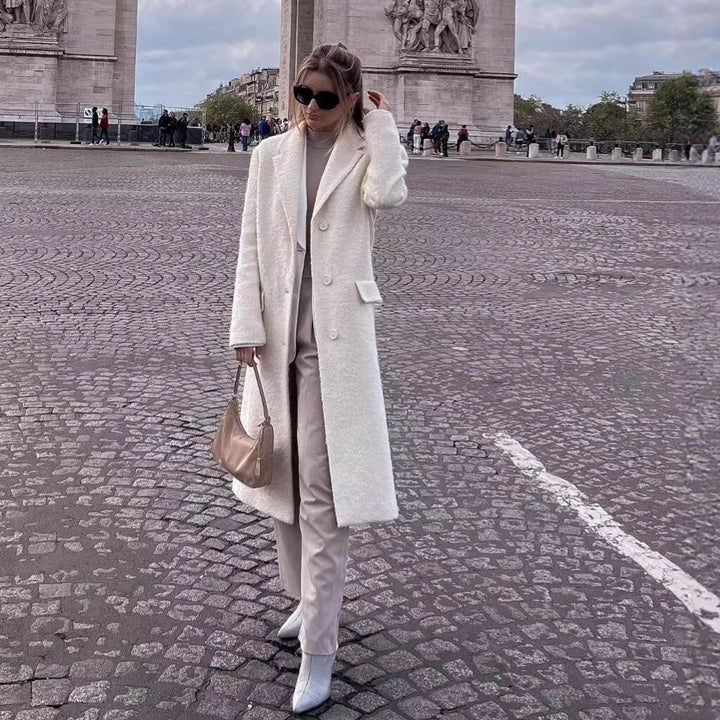 Dame elegant oversized frakke med høje lommer og struktureret materiale Stilla