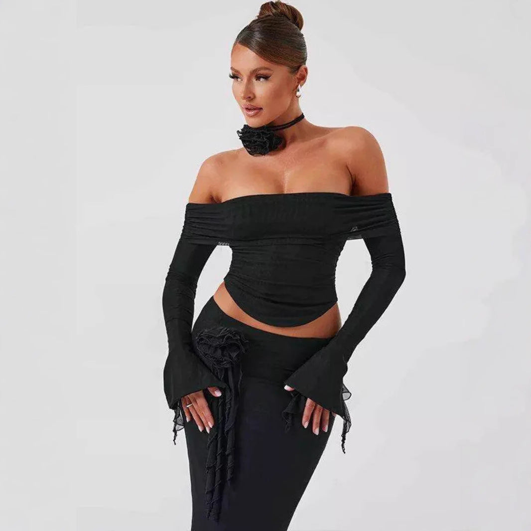 Dame Elegant Off-Shoulder Sæt med dekorerede ærmer og feminint detalje Stilla