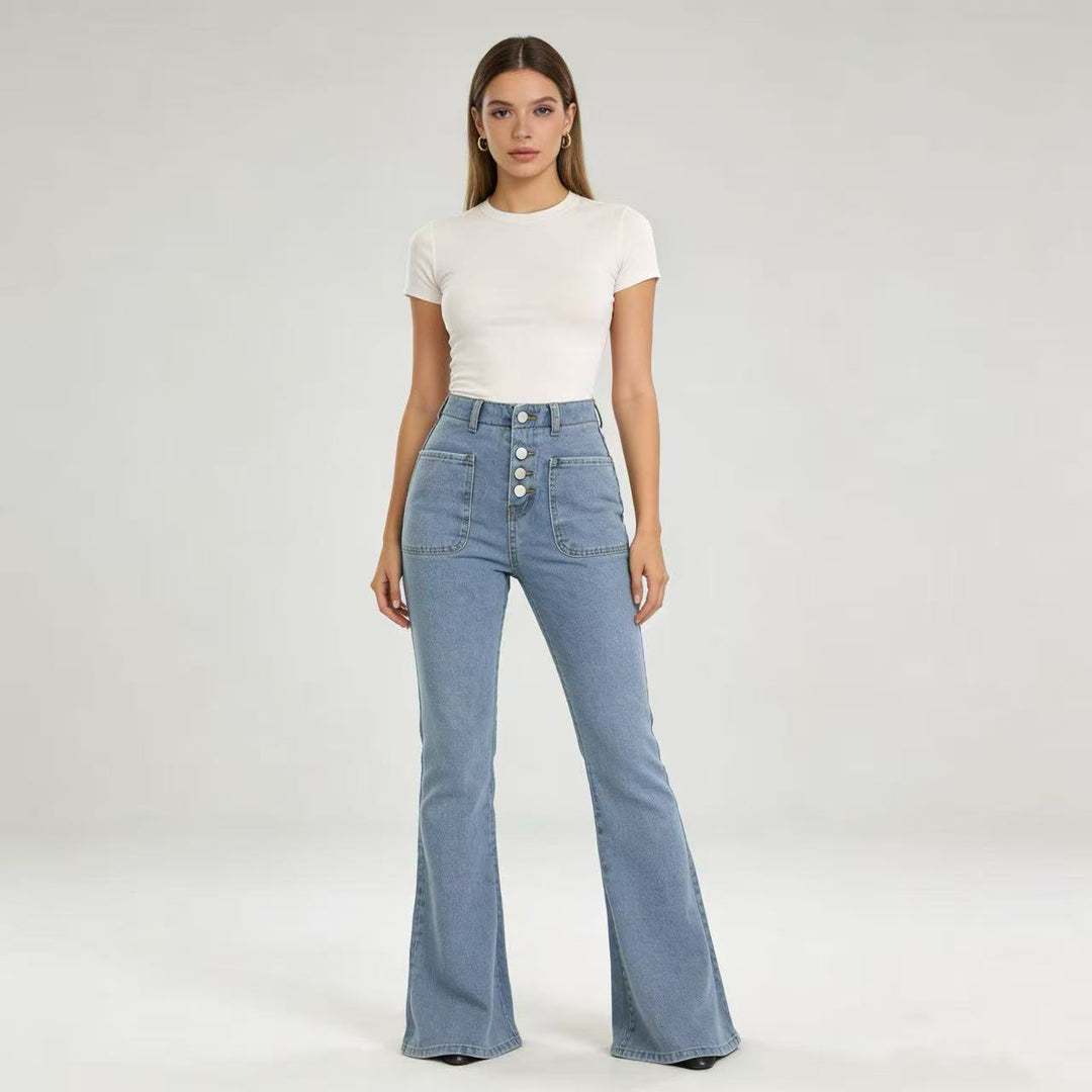 Dame Bootcut-jeans med høj talje og knaplukning Skovae