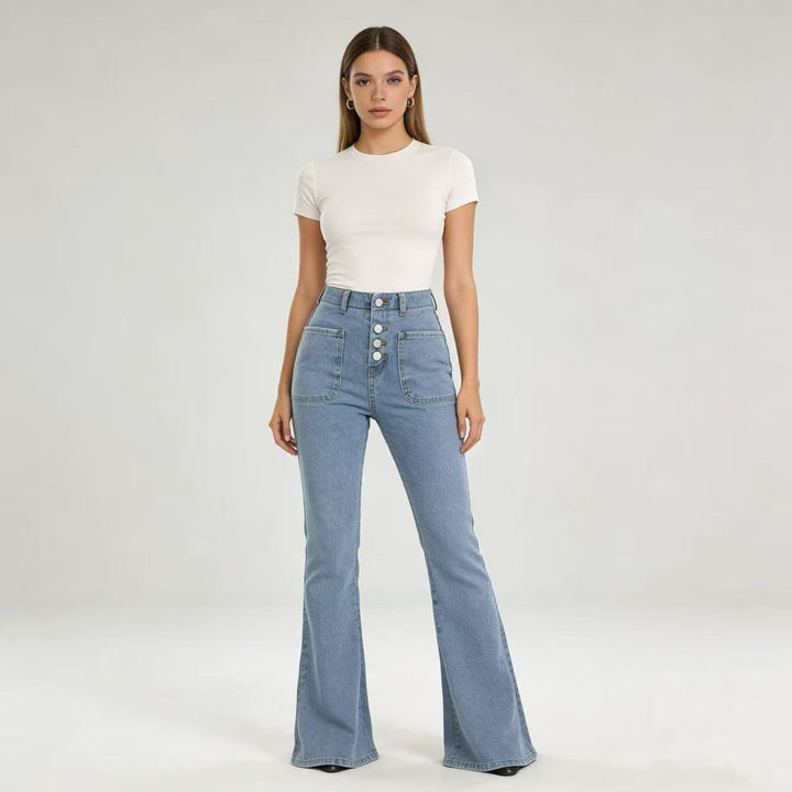 Dame Bootcut-jeans med høj talje og knaplukning Skovae
