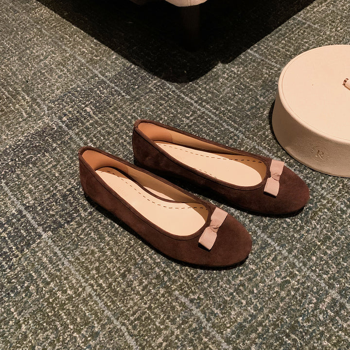Dame Elegante Suede Ballerina Flats med dekorativt Sløjfedetalje Stilla