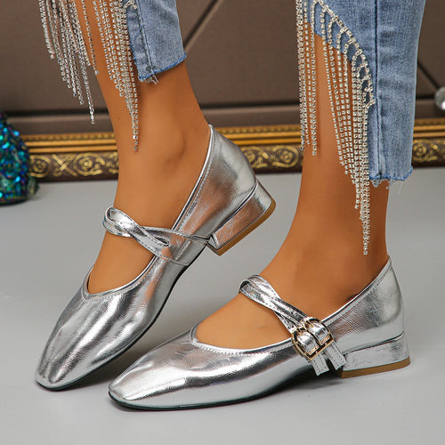 Damer Elegante Ballerinas med dobbelte remme og metaloverflade Stilla