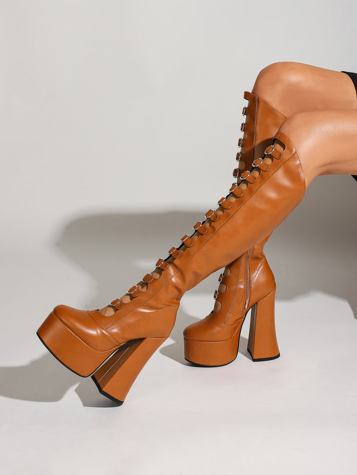 Dame Over-the-Knee Platform Støvler med dekorativt Grommet-design Stilla