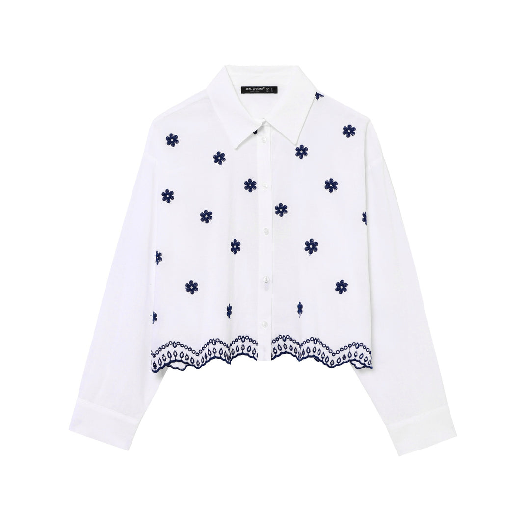 Femme Forkortet Besticket Button-Up Bluse Stilla