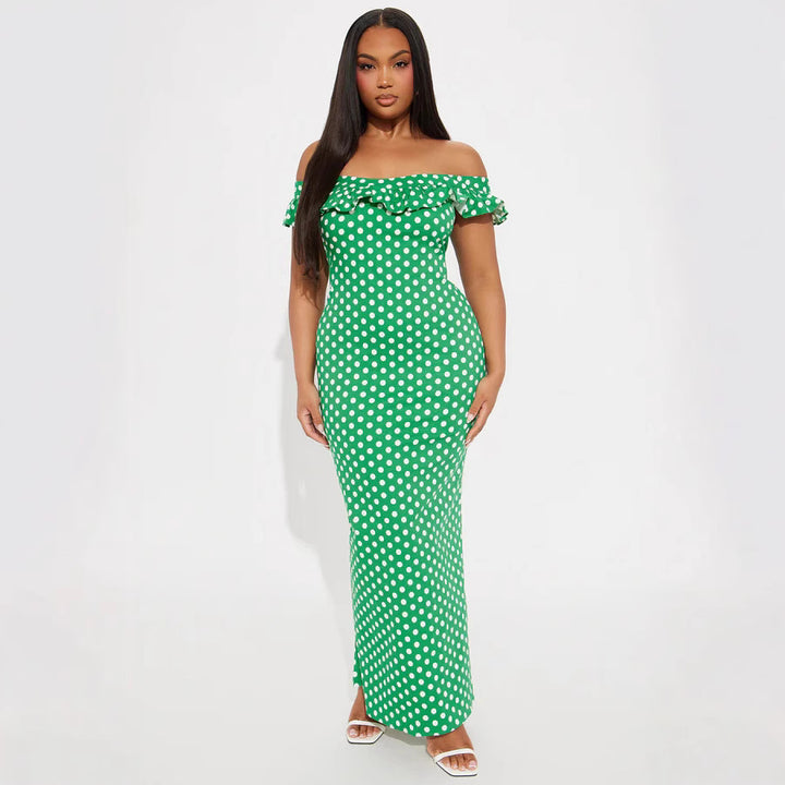 Dame Elegant Maxikjole med Ruffle detaljer og Polka Dots Skovae