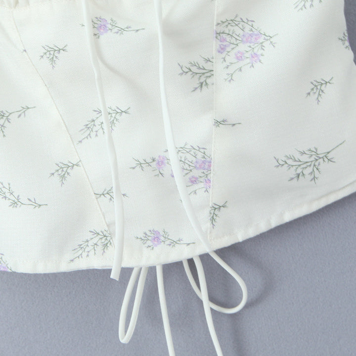Dame bluse top med florale flæser og justerbar rygdiagnose Stilla