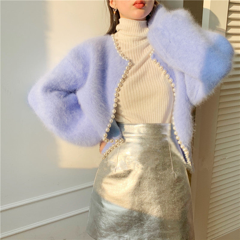 Femme Elegant Perler-Detalje Strik cardigan Stilla