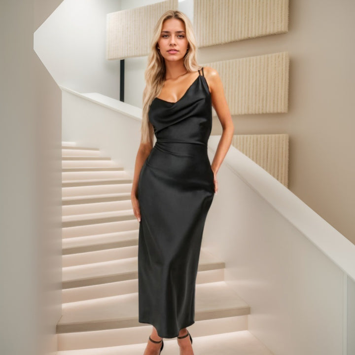 Damer elegant maxi kjole med flydende cowl halsudskæring og smal silhuet Stilla
