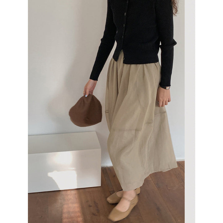 Dame vædende midi-nederdel med elegant plissering og elastisk talje Stilla