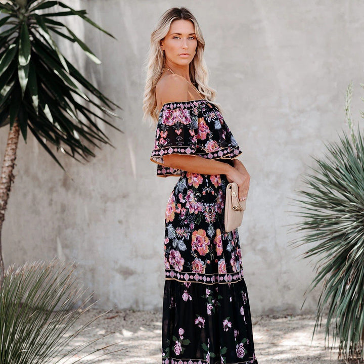 Dame Off-Shoulder Maxikjole med blomsterprint og voluminøse ærmer Stilla