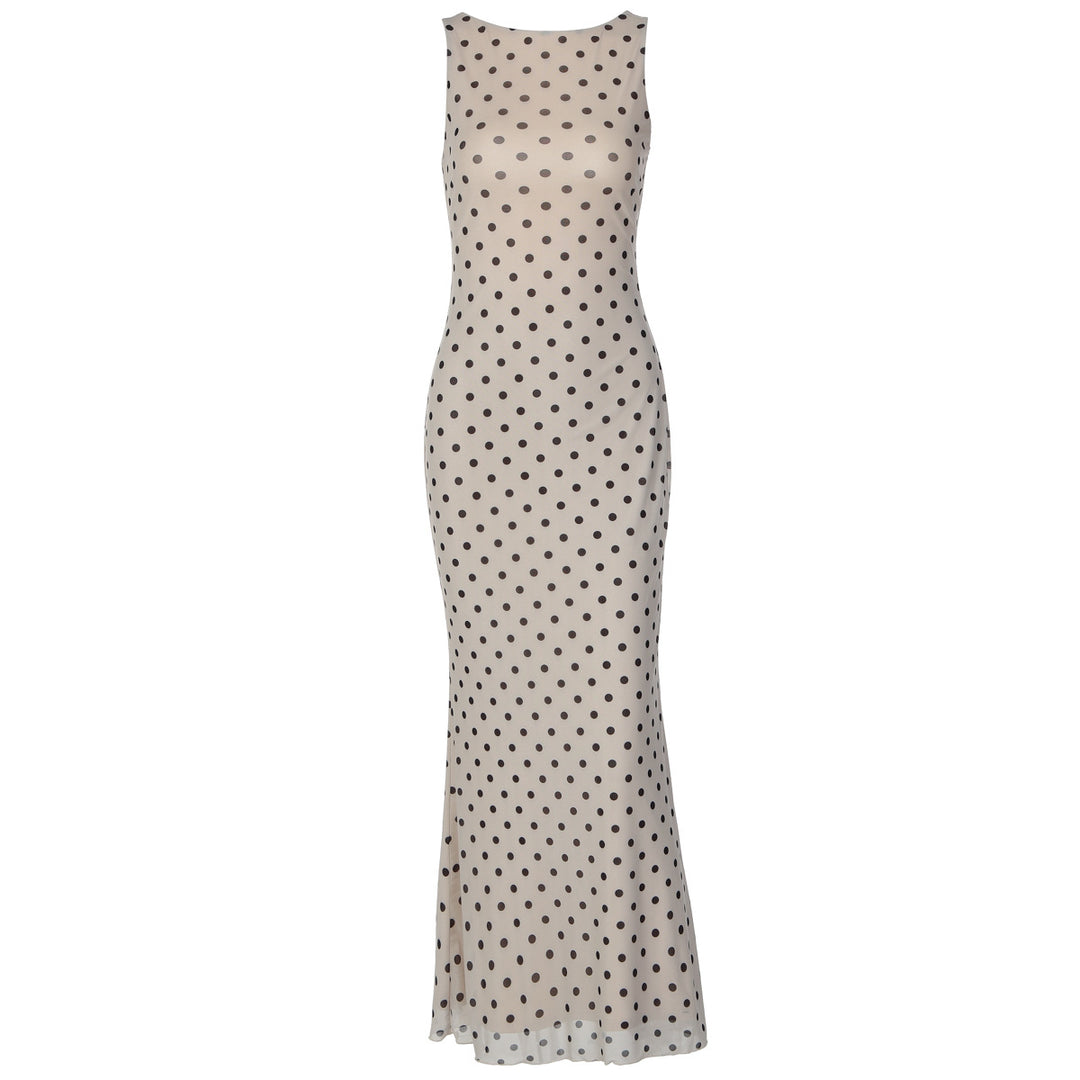 Dame Elegant Maxi Kjole med Prikkedesign og Figurtilpasset Snit Skovae