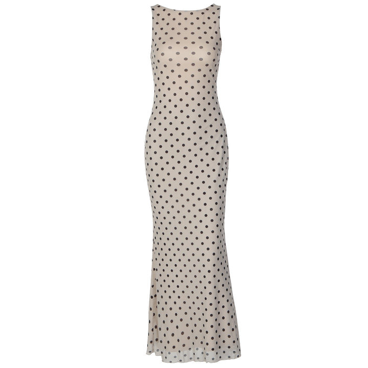 Dame Elegant Maxi Kjole med Prikkedesign og Figurtilpasset Snit Skovae