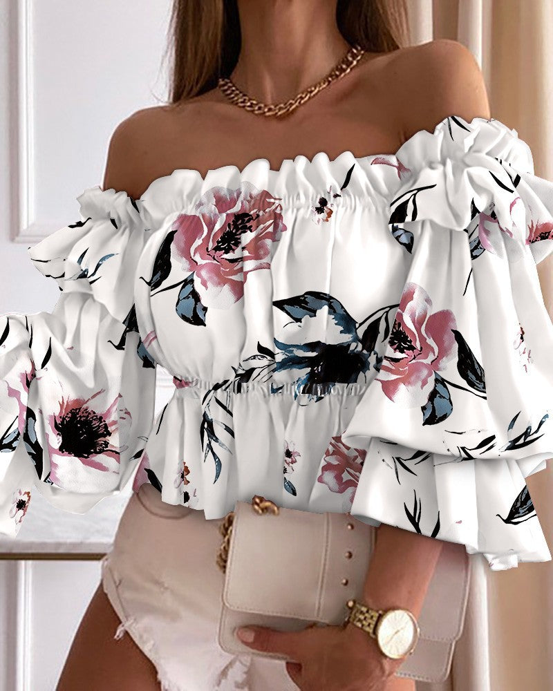 Kvinder Off-Shoulder Blomster Peplum Top Stilla