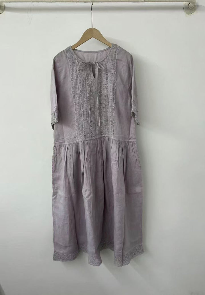 Dame Elegant Baumwolle Midi Kjole med Spids Detaljer Stilla