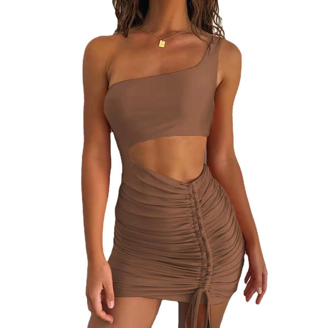 Damer Sexy Minikjole med asymmetrisk design og rynk Stilla
