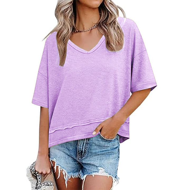 Dame afslappet V-hals oversized T-shirt Stilla