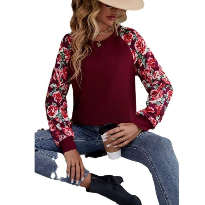 Dame Floral Ærme Pullover Sweatshirt Stilla