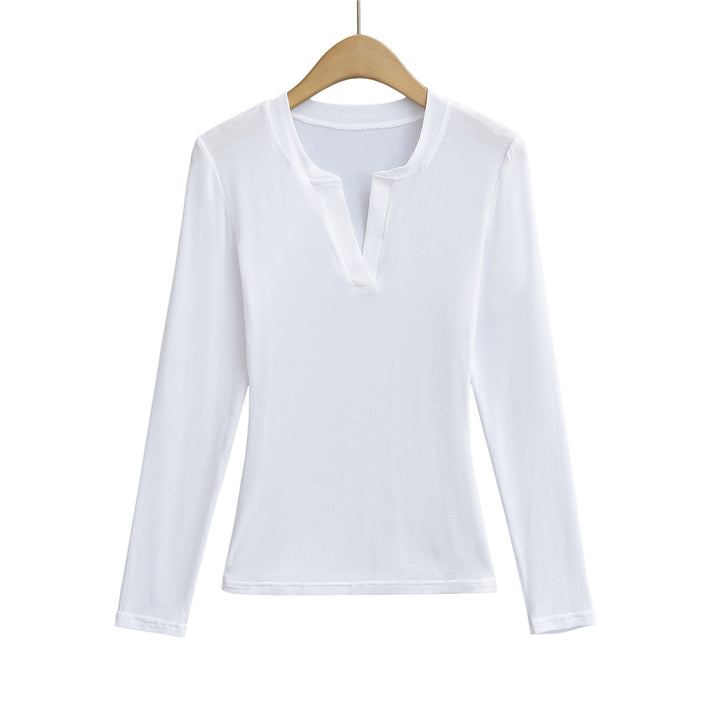 Damer longsleeve top med moderne V-halsudskæring og fin struktur Stilla