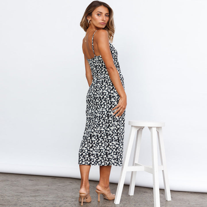 Dame Floral Print Maxikjole med Slids Stilla