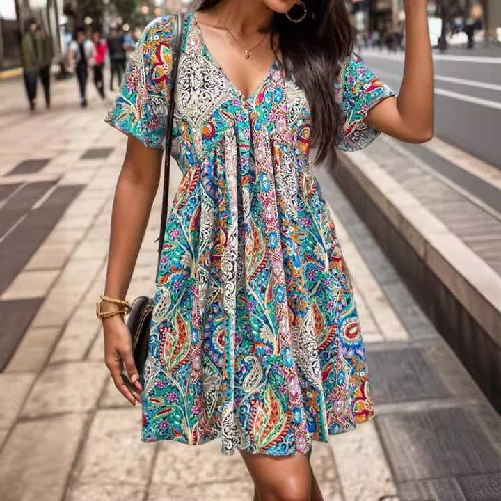 Femme Vibrant Bohemian Minikjole med flydende silhuet Stilla