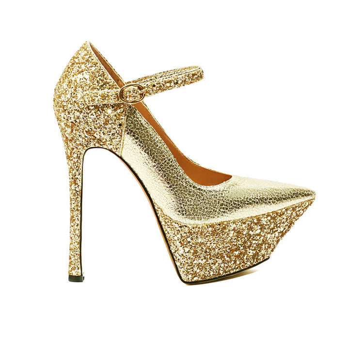 Femme Højglans Platform Stiletto Hæle med elegant Rem Stilla