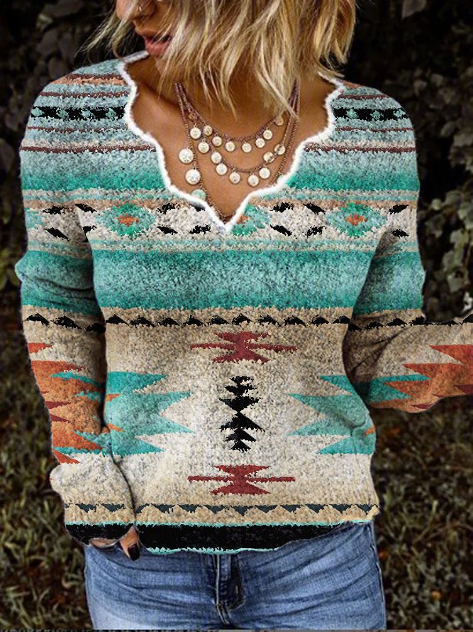 Dame strikpullover i etnisk design Stilla