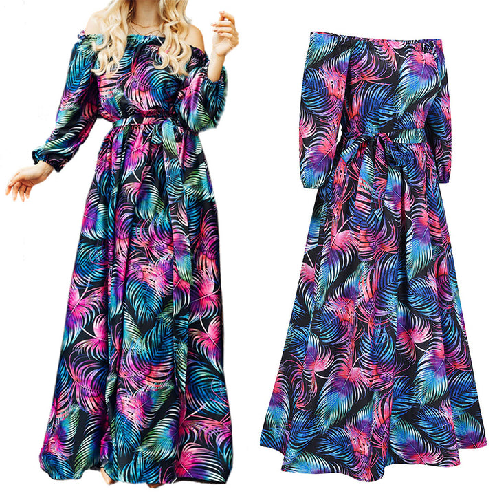 Dame Off-Shoulder Maxikjole med florale Applikationer Stilla