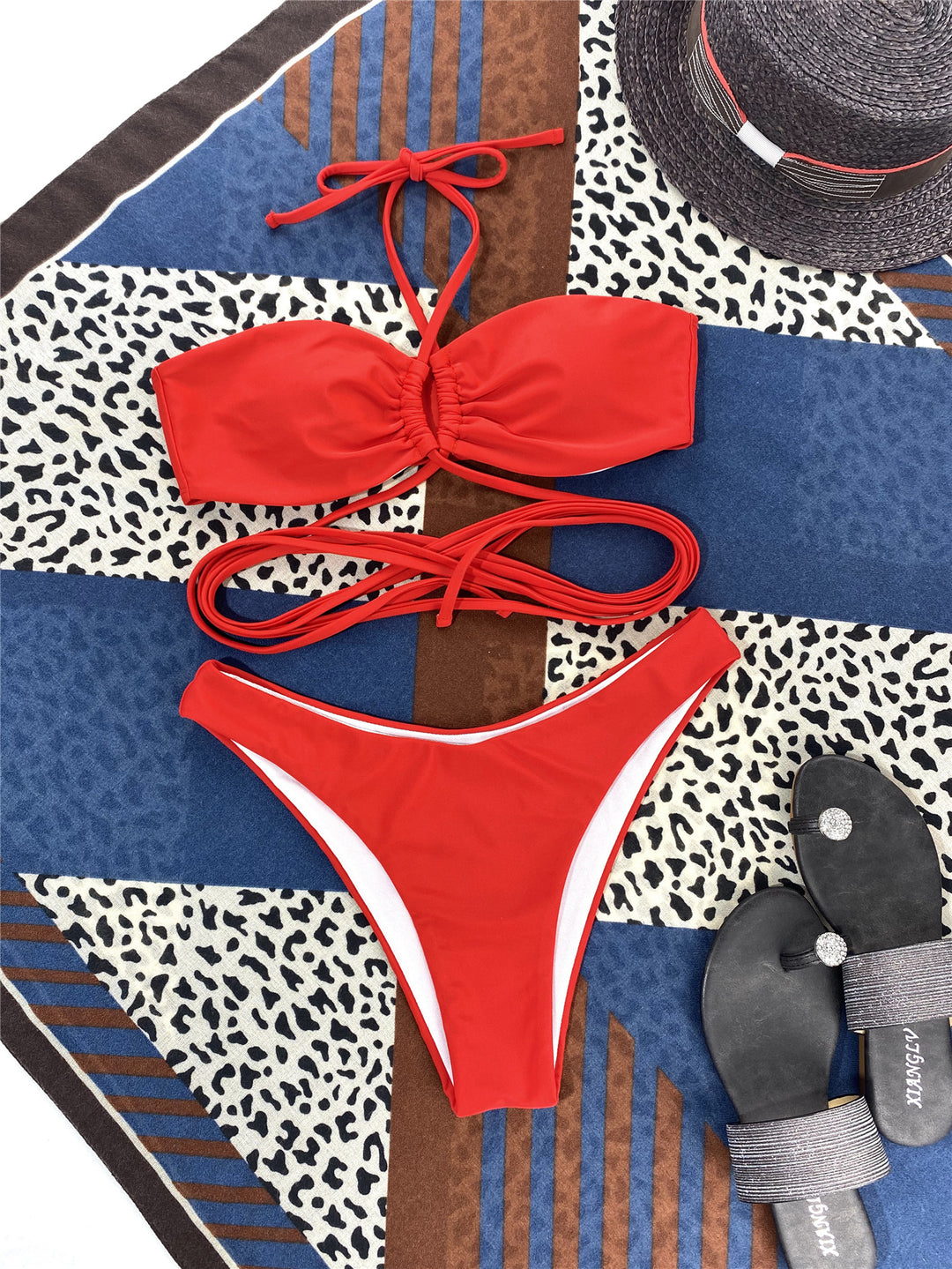 Dame Bandeau bikini sæt med legende snøre design og høj udskæring Stilla