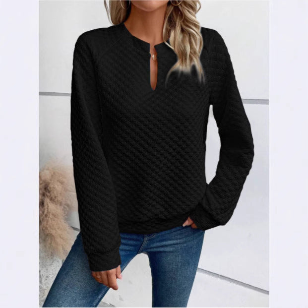 Kvinders sweatshirt med struktureret quiltet design og fashionskåret halsudskæring Stilla