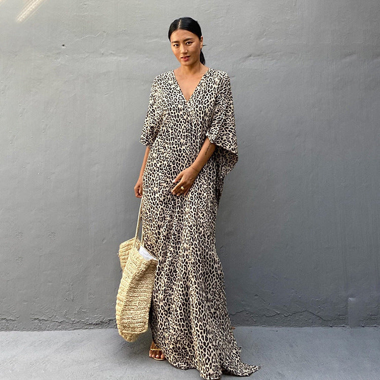 Dame Strandtunika i elegant leopardlook Stilla