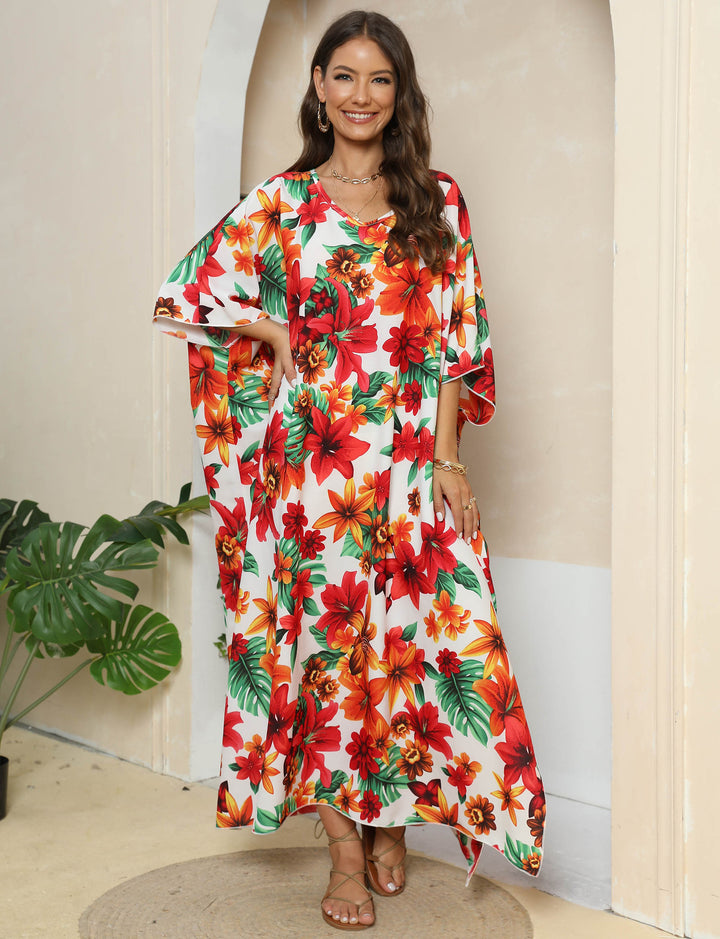 Dame Floral Print Maxi Kaftan Kjole Stilla