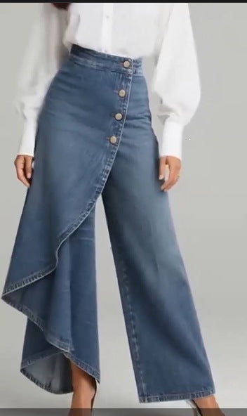 Kvinders denim nederdel med asymmetrisk snit og knapdetaljer Skovae