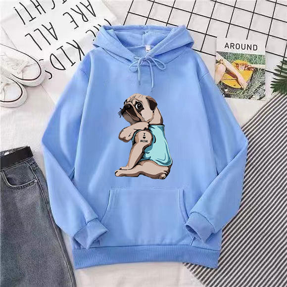 Kvinders hættetrøje med sødt pug design Skovae