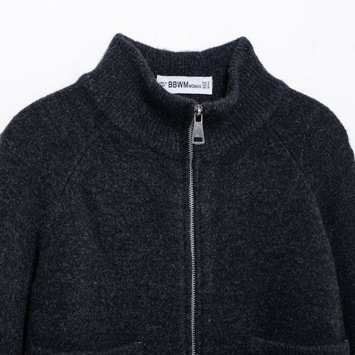 Dame Kort Zip-Up Pullover med Sidelommer Stilla