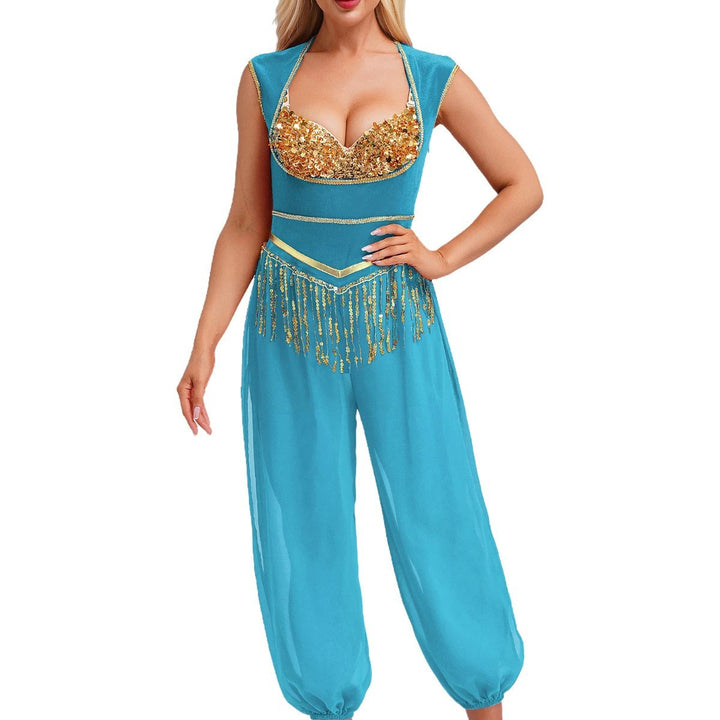 Dame kostume-jumpsuit med glitrende overdel og afslappet bukser Skovae